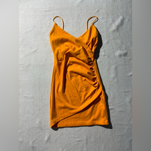 Zara Cotton Faux Wrap Ruched Comfy Orange 🍊 Mini Sun 🌞 Dress - Picture 3 of 9